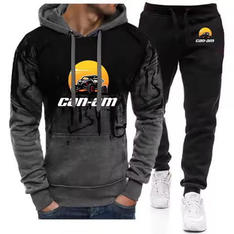2025 Can Am Motorcycle Men New Gradient Hooded Hoodie + Pants Tracksuits Casual Print Sweatpant Leis