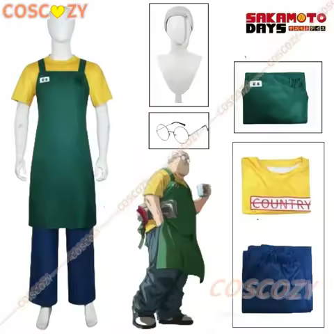 Men's Cosplay Anime Sakamoto Days Taro Sakamoto Cosplay Costume Wig Yellow T-shirt Green Apron Glass