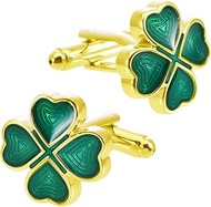St.Patrick's Day Clover 4 Leaf Pair Cufflinks for Women Men Enamel Love Heart Flower Shamrock Tie Ba