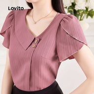 Lovito Elegant Blouse Asymmetrical Spring/summer Gray Pink Blouse for Women L150ED249\3