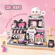 LOZ IDEAS Block 1377 / 1378 Street Mini Cat Grooming Room Panda Present Shop Series Decoration Build