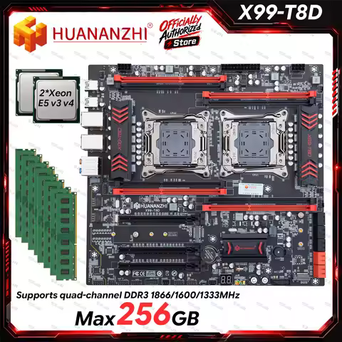X99 T8D Dual CPU Motherboard Combo with E5 V3 V4 DDR3 Max 256GB 1866MHz Support M.2 NVME NGFF USB3.0