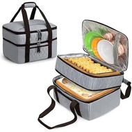 Trunab Insulated Casserole Carrier Bag for Hot Food, Double Deck Food Containers, Fit 9x13 Foil Pan,