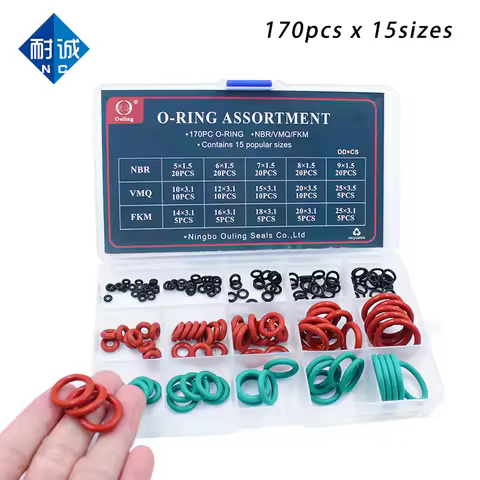 170 PCS Mixed Green FKM NBR O Ring Set Red Silicone Rubber O-ring Set Seal 15 Sizes Gasket O Ring Se