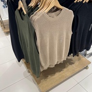UNIQLO เสื้อกั๊กห้องลองเสื้อของแท้สำหรับครอบครัว U 22เสื้อกั๊กเสื้อยืดคอกลมถักสำหรับคนรักฤดูใบไม้ร่ว