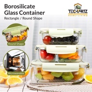 Techartz | Tupperware Container Food Storage Borosilicate Glass Oven Safe Lunch Box Single Compartment |Bekas Kaca Makan