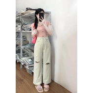 Beige Ripped Jeans, Thick Jeans, Youthful and Personality Style