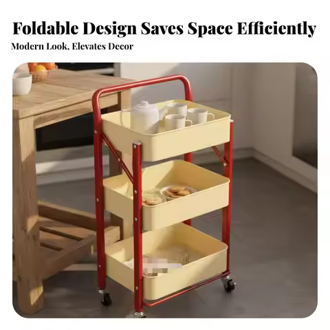 Foldable Utility Trolley Multifunctional 3-Tier Rolling Cart 3 Tier Rolling Cart Large Capacity Mobi