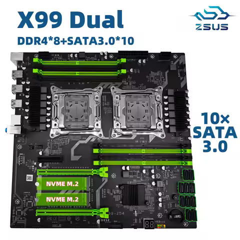 ZSUS X99 Dual Motherboard C612 Chip CPU M.2 LGA 2011 V3 E-ATX USB3.0 SATA3 8 DIMM DDR4 Support Xeon 