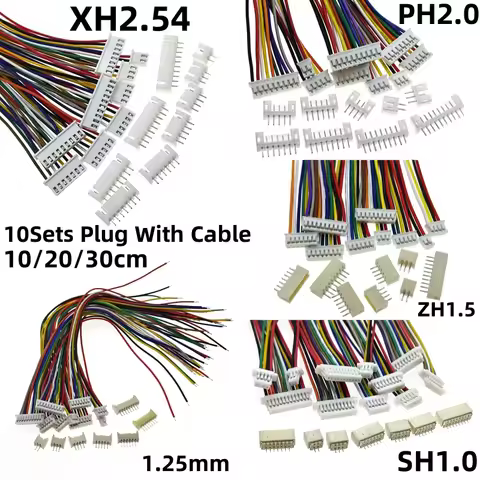 10Sets SH1.0 JST1.25 ZH1.5 PH2.0 XH2.54 Connector Female+Male 2/3/4/5/6/7/8/9/10P Plug With Cable 10