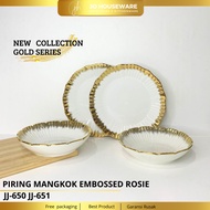 Rosie Embossed Gold List Premium Ceramic Plate and Bowl Unique Multipurpose Serving Plate and Bowl/ 