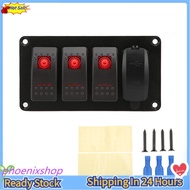 Phoenixshop Toggle Switch Panel 4 Gang Rocker with Red LED Indicator for Car Marine Boat