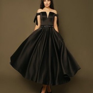 黑色婚紗，晚禮服，緞面婚紗，短款婚紗