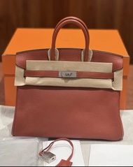 愛馬仕 birkin25  色號 cuivre  古銅色內拼藍色 Z刻 銀扣  配件 塵袋 鑰匙鎖