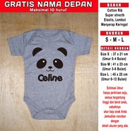 jumper bayi panda gratis nama depan romper bayi karakter lucu custom - abu-abu s