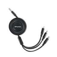 AWEI CL-136 三合一伸縮數充電線 USB to Type-C+Lightning+Micro 1米