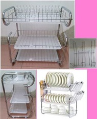 (95%新) 廚房置物架落地三層碗碟杯架/收納架/瀝水架