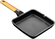 BRA Braisogona A281428 Efficient Aluminium Square Ribbed Grill with Handle and Lines, 28 cm, Orange,