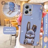 Callfire With Long Wristband Case for Xiaomi Redmi 12 Note 12 Pro Plus 4G 5G Note 12 Pro+ Note 12 Turbo POCO X5 Pro 5G POCO F5 Note 12 Pro Speed Rabbit Bracket Hanging Rope Luxury Plated Soft Square Camera Protection Anti Rubber Cases Prevent Falling