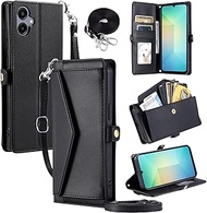 Wallet Case for Samsung Galaxy A06 5G with Wrist Strap Shoulder Strap Card Holder Shockproof Soft PU