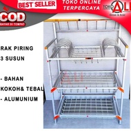 rak piring aluminium tebal 3 susun tempat piring rak dapur aluminium