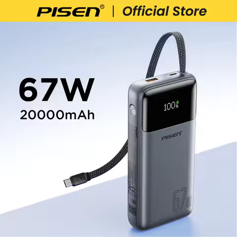 PISEN 20000mAh 67W Power Bank With Fast Charging Cable External Battery For 65W Laptops/ 45W Samsung