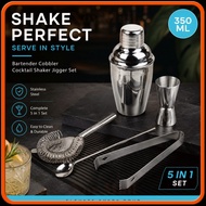 5in1 Bartender Cobbler Cocktail Shaker Jigger Set 350ml ZK249