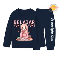 Long-sleeved pajamas for girls, size 1-10 years, Muslim women's learning motif, let's go
