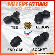 Poly Fitting Poly Pipe Connector HDPE Poly Pipe Fitting Sambungan Paip | Equal Elbow | Tee | End Cap
