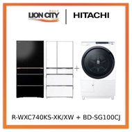 Hitachi R-WXC740KS-XK/XW 572L Smart Multi-door Fridge+Hitachi BD-SG100CJ 10kg Front Load Washer Dryer