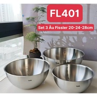 FISSLER FL401 Mixing Bowl, FISSLER Mixing Bowl 20cm, 24cm, 26cm, Set of 3 304 Stainless Steel Mixing