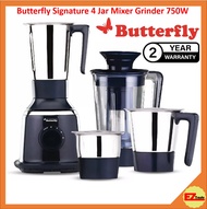 Butterfly Signature 750-Watt Steel Mixer Grinder with 3 SS Jars, 1 Plastic Jar/ Blender / Juicer 750W Ink Blue (2 Years Warranty)