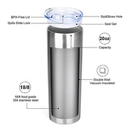 Stainless Steel Skinny Tumbler 20oz Double wall Vacuum(Silver,1Pack)