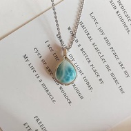 大顆海紋石吊墜 純銀水滴海紋石項鍊 拉利瑪吊墜 Larimar