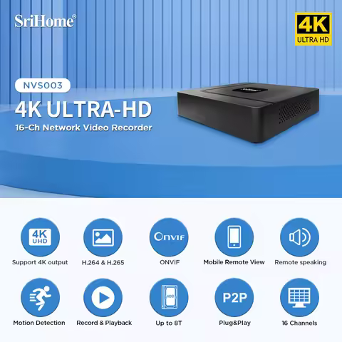 Srihome NVS003 16CH 4K UHD POE NVR H.265 Network Video Recorder Security Protection Surveillance 8T 