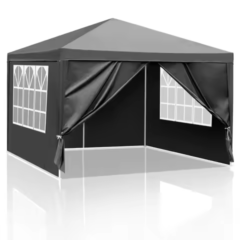 10'x10' Outdoor Wedding Tent Party Canopy Patio Gazebo Removable Walls Black