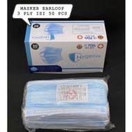 HYGENIX 3-PLY EARLOOP MASK CONTENTS 50 PCS NEW DISPOSABLE FACE MASK