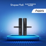 Aqara A100 Smart Digital Door lock, Black, ZNMS02ES, with installation on wooden door