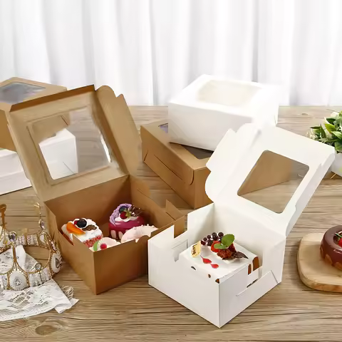 10Pcs/lot White Brown Cardboard Cake Box With Clear Window Gift Package Home Party DIY Dessert Cupca