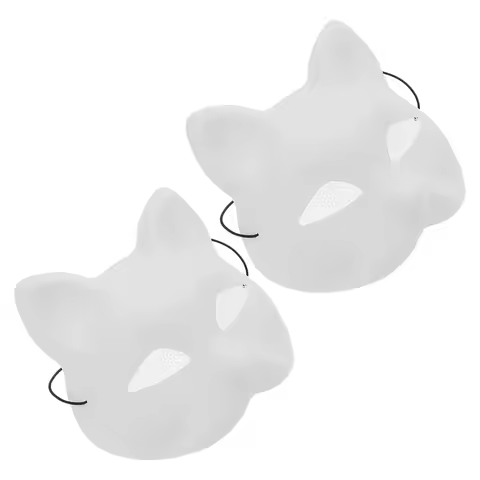 2Pcs Cat Face Mask White Plastic Paintable Blank Mask for Halloween Masquerade Prom party Fox cospla