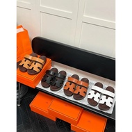 Hermes Thick-Sole Velcro Leather Slipper - Summer Casual With Rivets