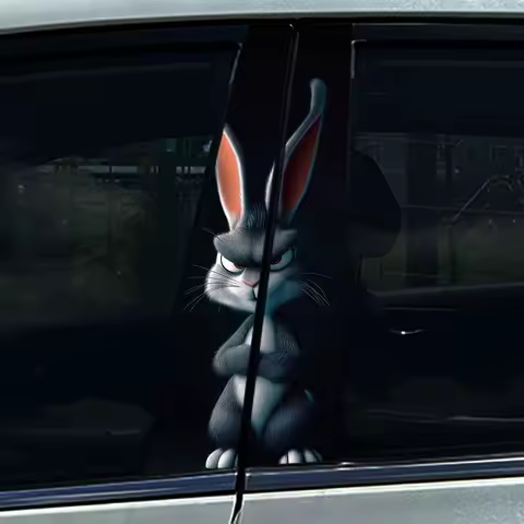 2PCS Angry Grumpy Rabbit Car B-pillar Sticker 3D Perspective Window Decal Waterproof UV-resistant PV