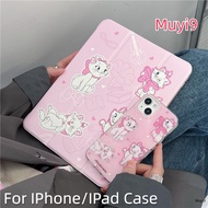 INS Creative Cartoon Funny Cute Pink Marie Cat For IPad10.2 Shell Ipad10th Cover Mini6 Case Ipad9.7 360° Holder Cover Air5 Anti-fall Case Pro11 Anti-bending Cover Ipad Gen9 Shell