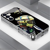 Rossi Vr46 desgin Luxury Plated Frame Glass Phone Case For Samsung Galaxy S22 S23 S24 S25 Ultra A22 