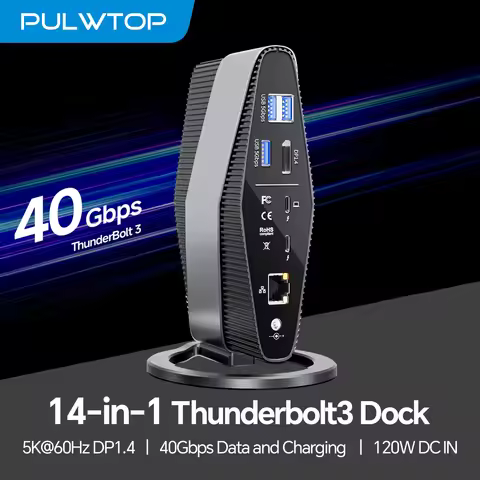 PULWTOP Thunderbolt 3 Dock, Laptop Docking Station with Dual Monitor 4K Display, 40Gb/s, SD/TF 4.0, 