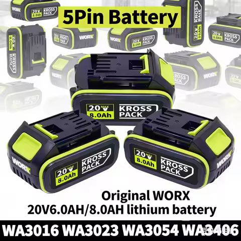 Original WORX 20V 6.0Ah 8.0Ah 5Pin Li-ion Battery WA3016 WA3023 WA3027 Long Cycle Life for WORX Cord