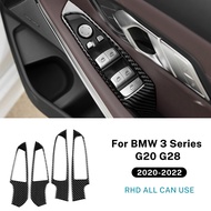 KUNGKIC คาร์บอนไฟเบอร์แบบนิ่มสำหรับ BMW 3ชุด G20 G28กรอบประดับตกแต่งยกหน้าต่างรถยนต์สติกเกอร์ตกแต่งภ
