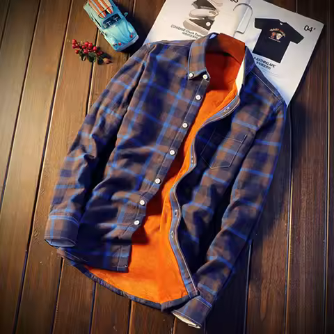 Camisa Masculina Men Plaid Flannel Shirts Mens Casual Autumn Winter Spring Thick Warm Fleece Cotton 