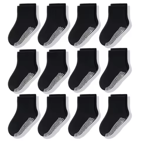12 Pairs/Lot Non Slip Toddler Socks with Grip for Boys Girls Baby Infants Kids Anti Skid Cotton Crew