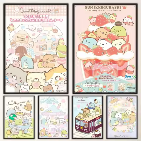 Japan Anime Sumikko Gurashi Poster Fancy Poster Wall Sticker for Living Room Bar Vintage Decorative 